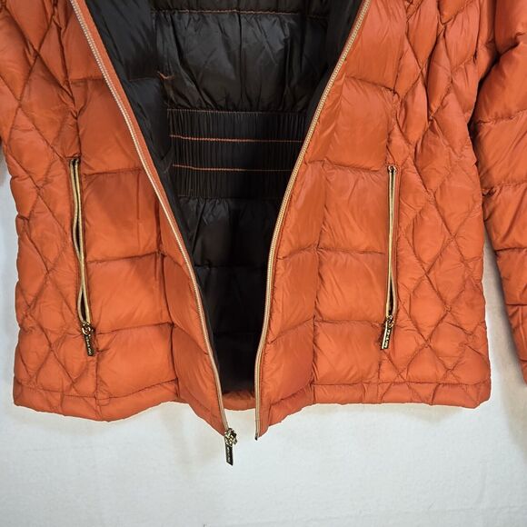Michael Kors Down Packable Jacket Coat Orange Removable Hood Puffer PL - Picture 3 of 16